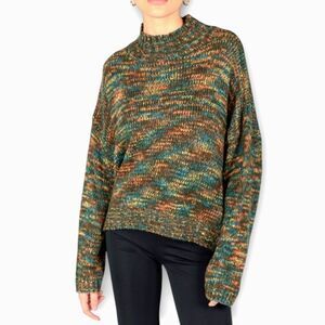 Vintage Studio B Chunky Knit Mock Neck Wool Blend Oversized Space Dye Sweater M